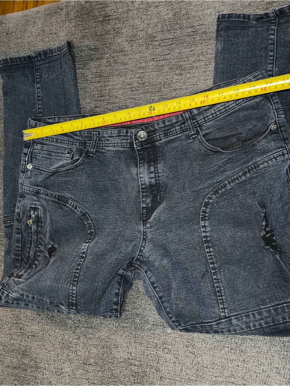 Men’s Moto Biker Distressed Black Jeans 42x32 Utility Cargo Jeans - Picture 14 of 14